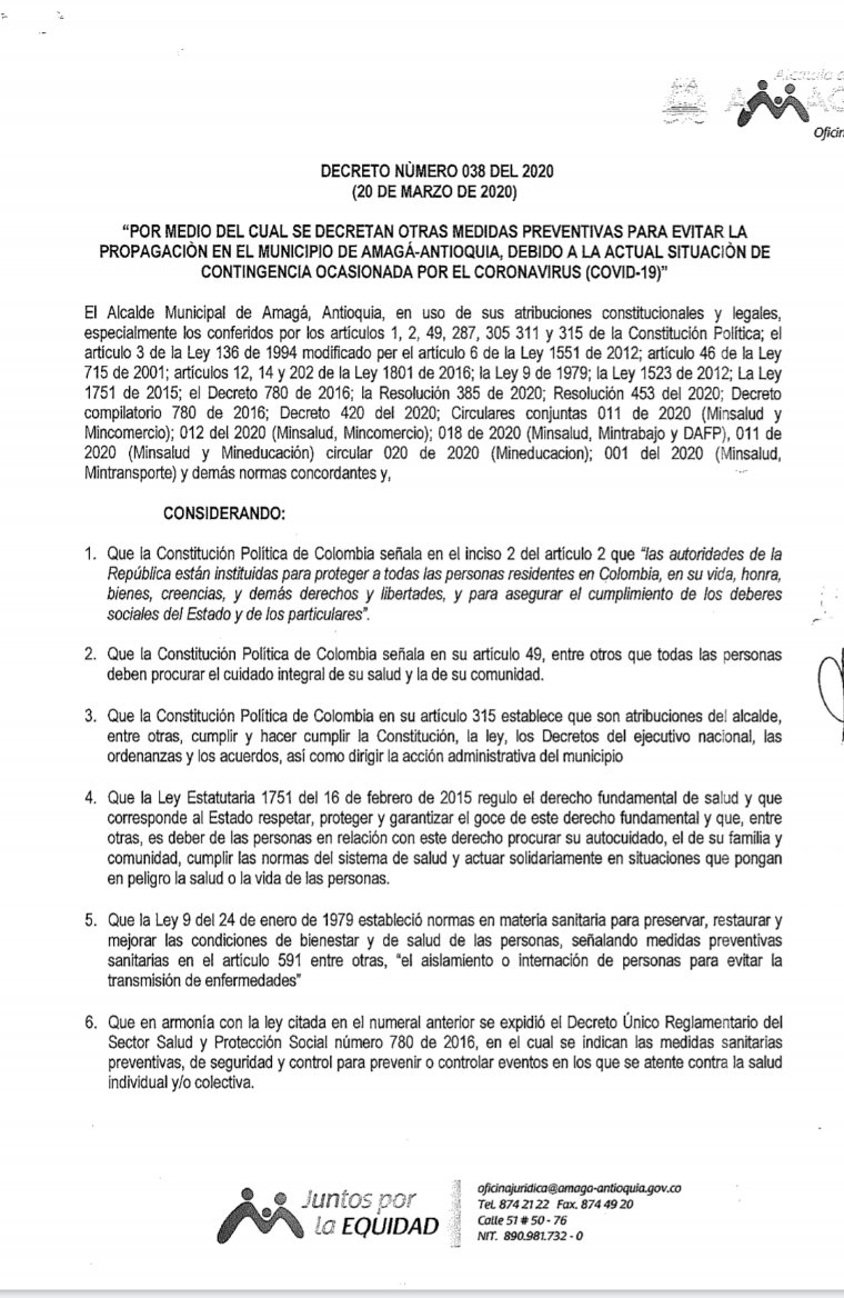 JLMolinaS7's tweet photo. Señores @Teleantioquia no se porque distorsionan la información, el municipio de @AmagaAnt se acoge a los lineamientos departamentales y nacionales referentes a la prevención del Coronavirus, tengan más cuidado con los titulares para no generar polémicas y daño de imagen. https://t.co/Oqtv85fzeR