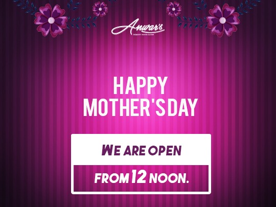 NO DINE-IN but it's still Mother's day❗
Treat your Mother with a  contactless Collection or delivery. 🛍
We are open from 12 noon. Anwar's Always by Your side. 🤞🏻

#hatfieldbroadoak #littlecanfield #leadenroding #sawbridgeworth #harlow #bishopsstortford #littlehallingbury