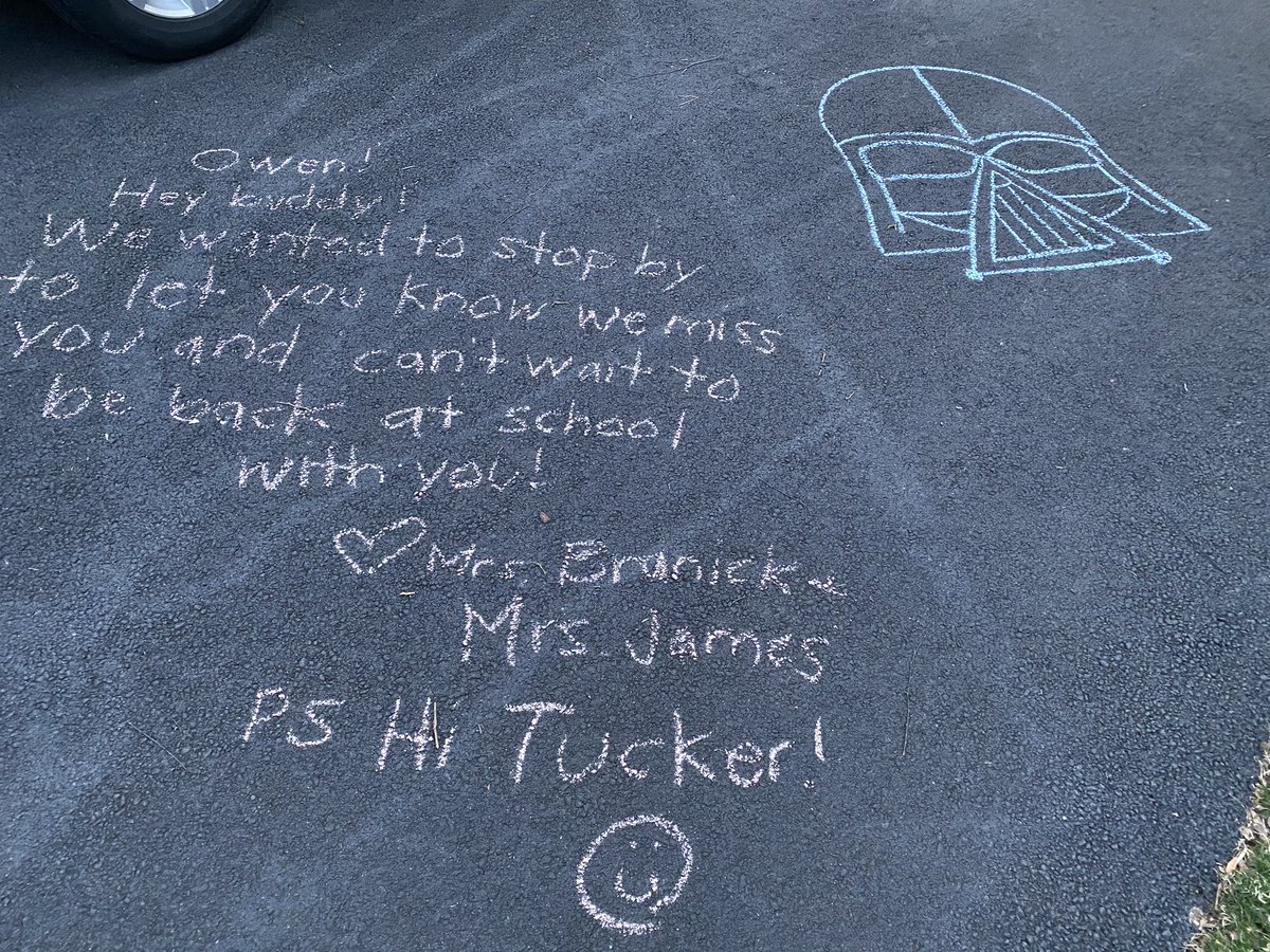 mrsjamesin3rd's tweet photo. We loved bringing smiles to our students’ faces this week with some driveway messages. Miss them more than they know. ❤️ @allisonbranick @SeldensLanding #sel20 https://t.co/cNywSdfvil
