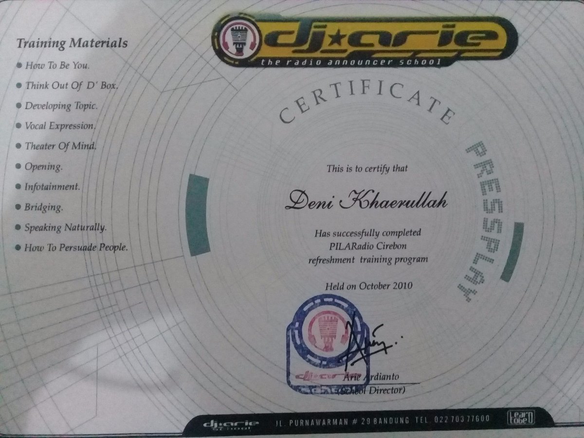 Berkat sertifikat ini dlu aku bsa bersaing dengan Lulusan D3 dan S1... thank U so Much <a href="/djarieschool/">DJ Arie School</a> ....