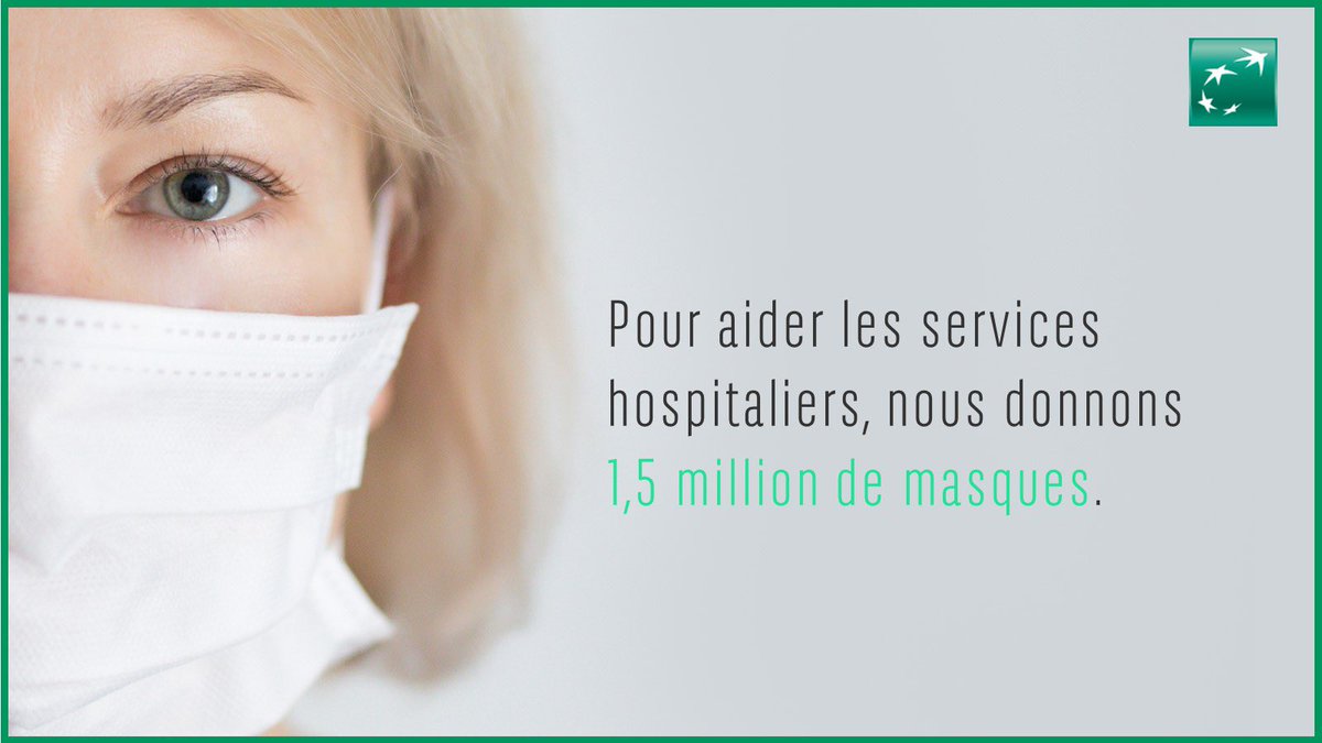 BNPParibas's tweet photo. [#covid19] Face à l’urgence sanitaire, nous répondons de nouveau à l’appel du corps médical et remettons actuellement au service hospitalier 1 million de #masques, en plus des 500 000 donnés à l’@APHP avant le confinement. D’autres seront fournis à des #associations humanitaires. https://t.co/S6zEhZfNEI