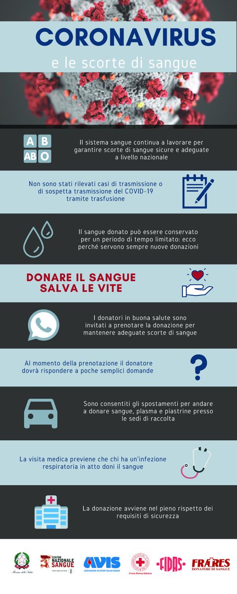 Contro il #coronavirus un gesto d'amore: doniamo il sangue.
Donare è sicuro e si può.

#22marzo
#escosoloperdonare
#COVID19italia
#coronarvirusitalia