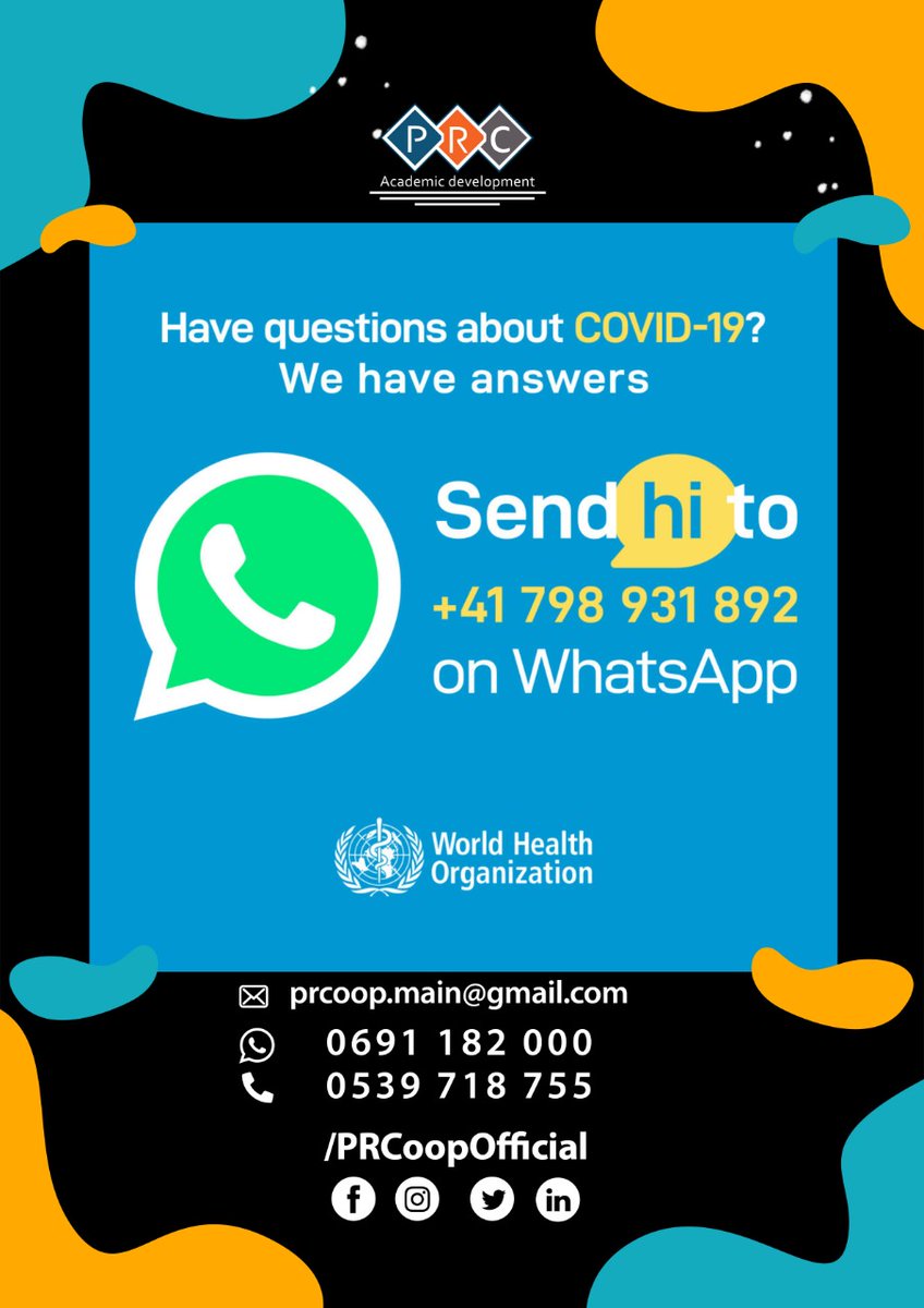 PRCoopOfficial's tweet photo. ✅ The service can be accessed through a link that opens a conversation on WhatsApp (https://t.co/HqCPGGFuvI) or by sending "hi" to the number 0041798931892. Once a conversation is activated, users can access a menu of options that can help answer their questions about COVID-19. https://t.co/6kpWrMUjRX