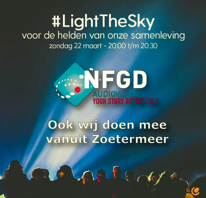 Vanavond tussen 20.00 - 20.30 #LightTheSky voor de helden van onze samenleving. 
Een solidariteitsactie met collega AV-bedrijven om de lucht tegelijkertijd te verlichten ieder vanuit hun eigen locatie. Voor de getroffenen en als dank en waardering voor onze helden.