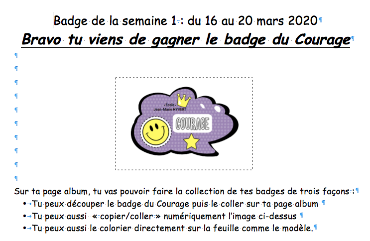 dbelhassein's tweet photo. Sur @ecolehyvert les parents d'élèves attribuent le badge de la semaine 1 si les enfants ont fait preuve de régularité avec les devoirs à la maison. L'autonomie se construit et la confiance se gagne. A vous de jouer ! (inspiré de la proposition de @Nicolaspinel76 Merci à toi) https://t.co/bgQr8wakfV