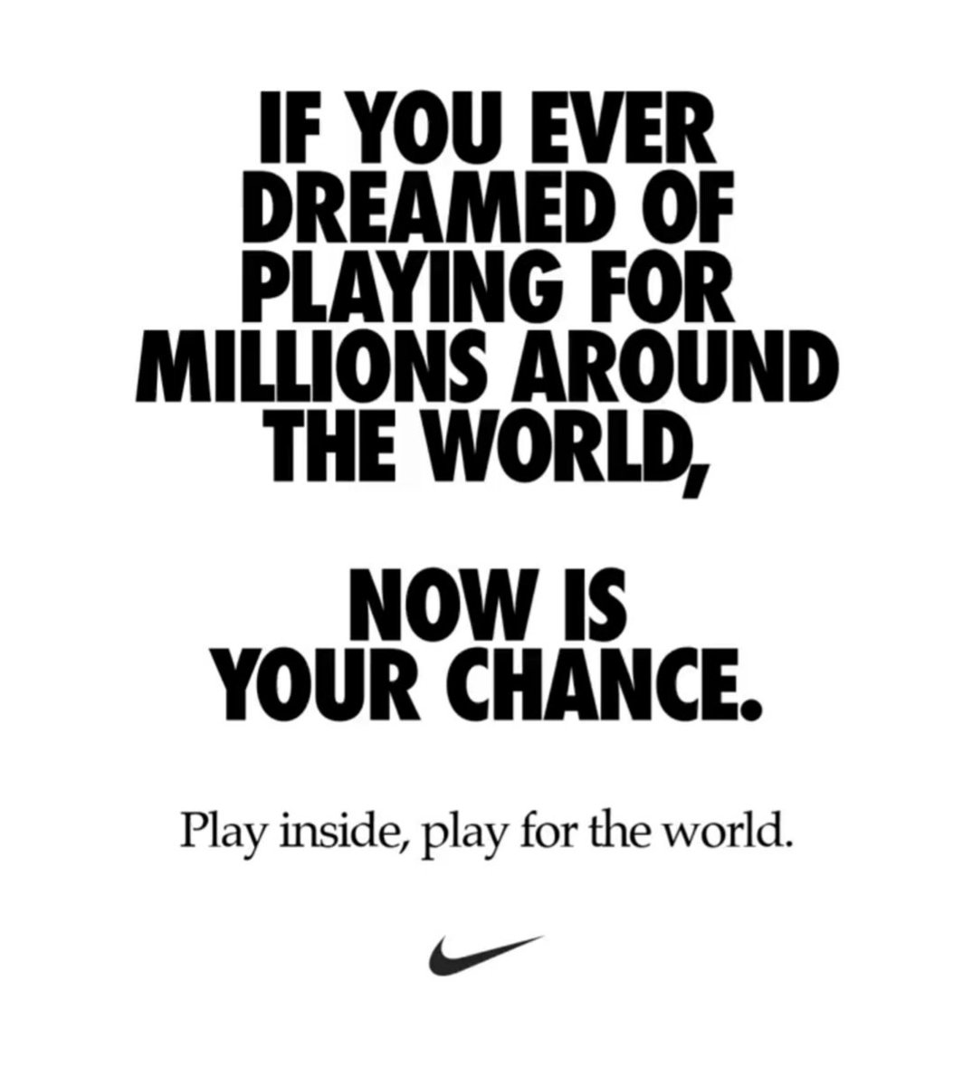 13thRandom's tweet photo. Messaging on Point

#COVIDー19 #coronavirus #creativeduringcorona #Nike #branding https://t.co/DsdsfcHLOJ