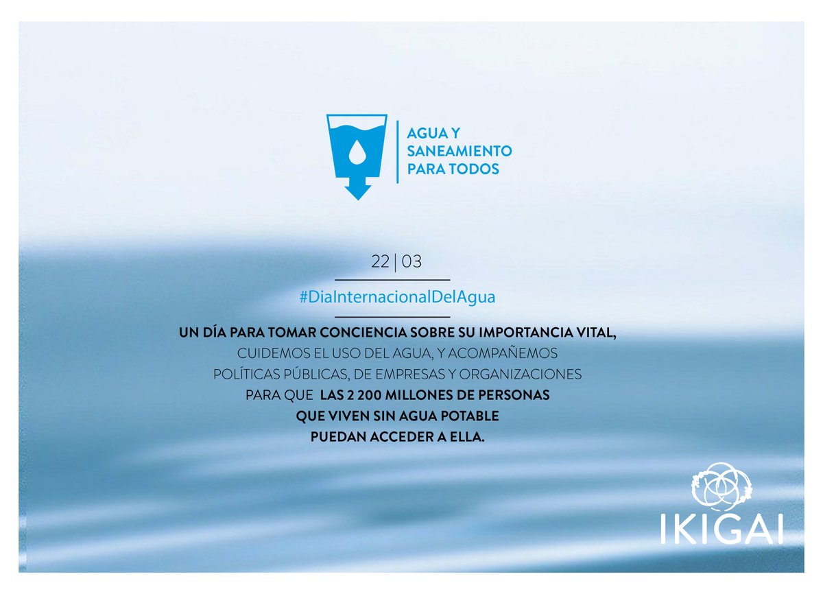 Siguiendo el espíritu del Objetivo de Desarrollo Sostenible 6: agua y saneamiento para todos en 2030 en el 
#DiaMundialDelAgua recordamos su uso responsable para que los 2 200 millones de personas que viven sin agua potable puedan acceder a ella de cara al 2030.
