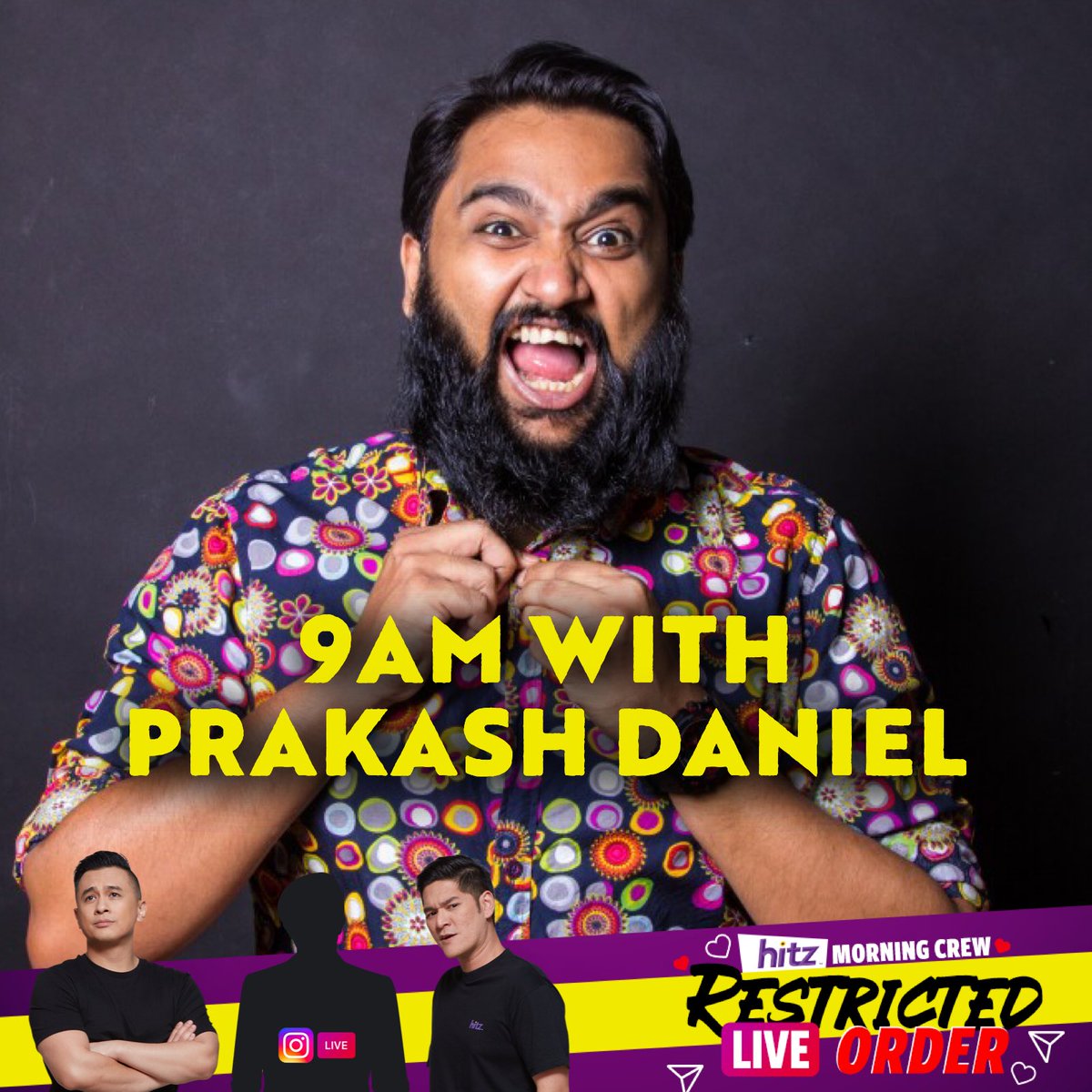 hitzdotmy's tweet photo. Ean and Arnold will be going LIVE with Prakash Daniel to find out what he’s been up to homebound from movement control order! 👀 https://t.co/e15U5Hh1Bl #HMCRestrictedLIVEOrder https://t.co/H83LqlHj8o
