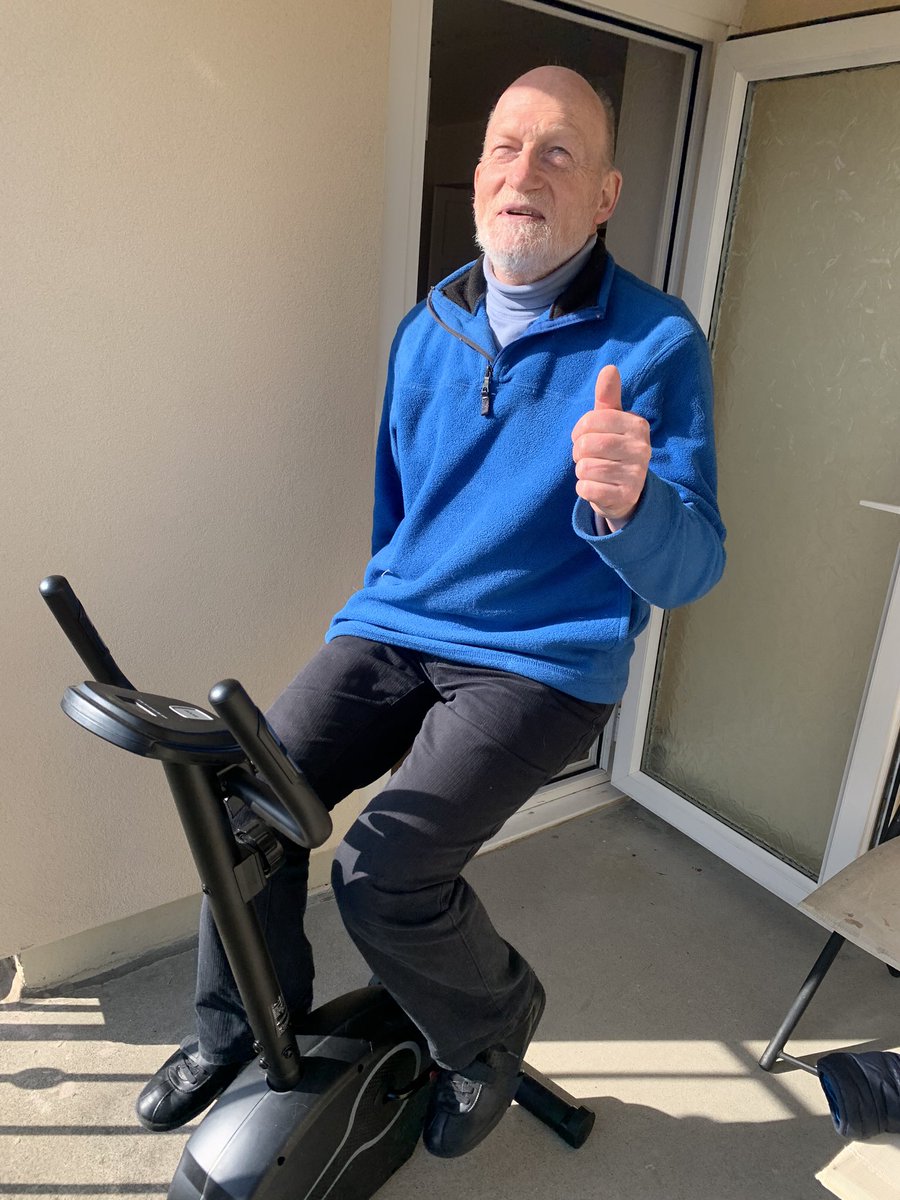 Here’s my Dad, 68, blind, dodgy knee, cancer survivor, former paralympian and local councillor - leading the charge in terms of exercise in isolation! Legend! #corona #isolation #stayathome #stayactive