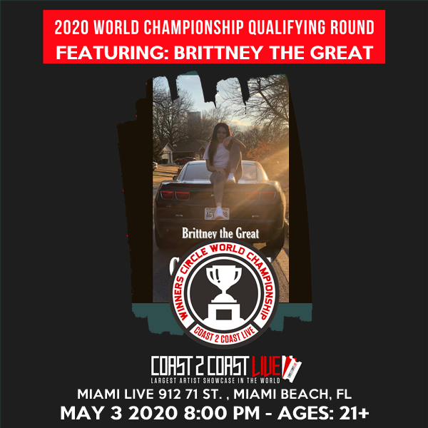 brittnethegreat's tweet photo. I'm performing at 2020 World Championship Qualifying Round 5/3/20 (21+)! #Coast2Coast https://t.co/Ah37lNBOSL