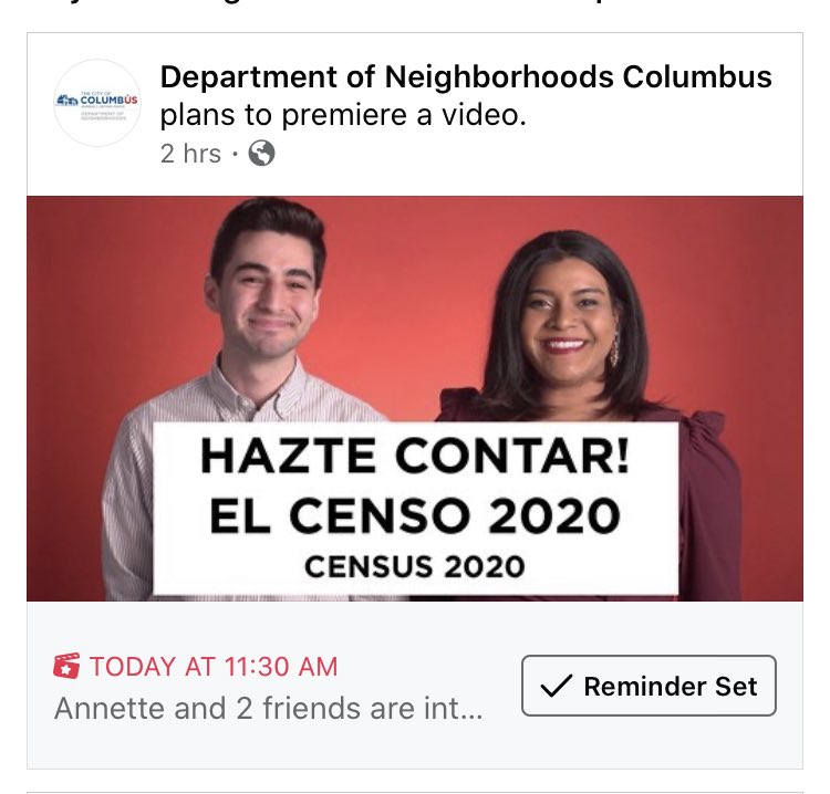 Don’t miss the chance to see the premiere video of young #LatinOHs leaders inviting all to complete the #Census2020. Let’s make sure all get counted ⁦<a href="/nbc4i/">NBC4 Columbus</a>⁩ ⁦<a href="/OCHLA_OH/">Ohio Latino Affairs</a>⁩ ⁦<a href="/NALEO/">NALEO Educational Fund</a>⁩ ⁦<a href="/GovMikeDeWine/">Governor Mike DeWine</a>⁩