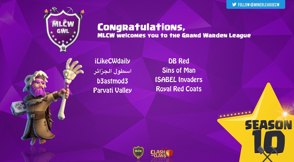 MinerLeagueCW's tweet photo. A big congratulations to all the clans that made it into MLCW Season 10! We are very excited and can't wait to start the season. Also a big shout out to @LadyBGaming  for her awesome stream! https://t.co/EDQsFckX8g