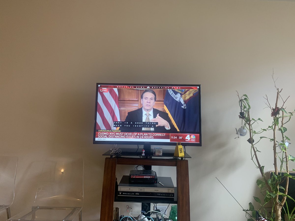 JimRockaway's tweet photo. .@NYGovCuomo “I don’t know what I’m saying that people don’t get.” Too many people using our parks. Says he spoke to @NYCMayor &amp; @CoreyinNYC - he said “get creative: OPEN STREETS!” Wants a plan addressing social distancing within 24 hours. https://t.co/y95jIoQ4pD