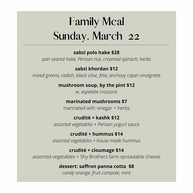 Dinner tonight! Orders starts at 2 pm and close at 5:30 pm. To place an order, visit Julietsomerville.com/family-meal
Pick-up for dinner takeout is between 6 and 8 pm. ift.tt/3adF1CC