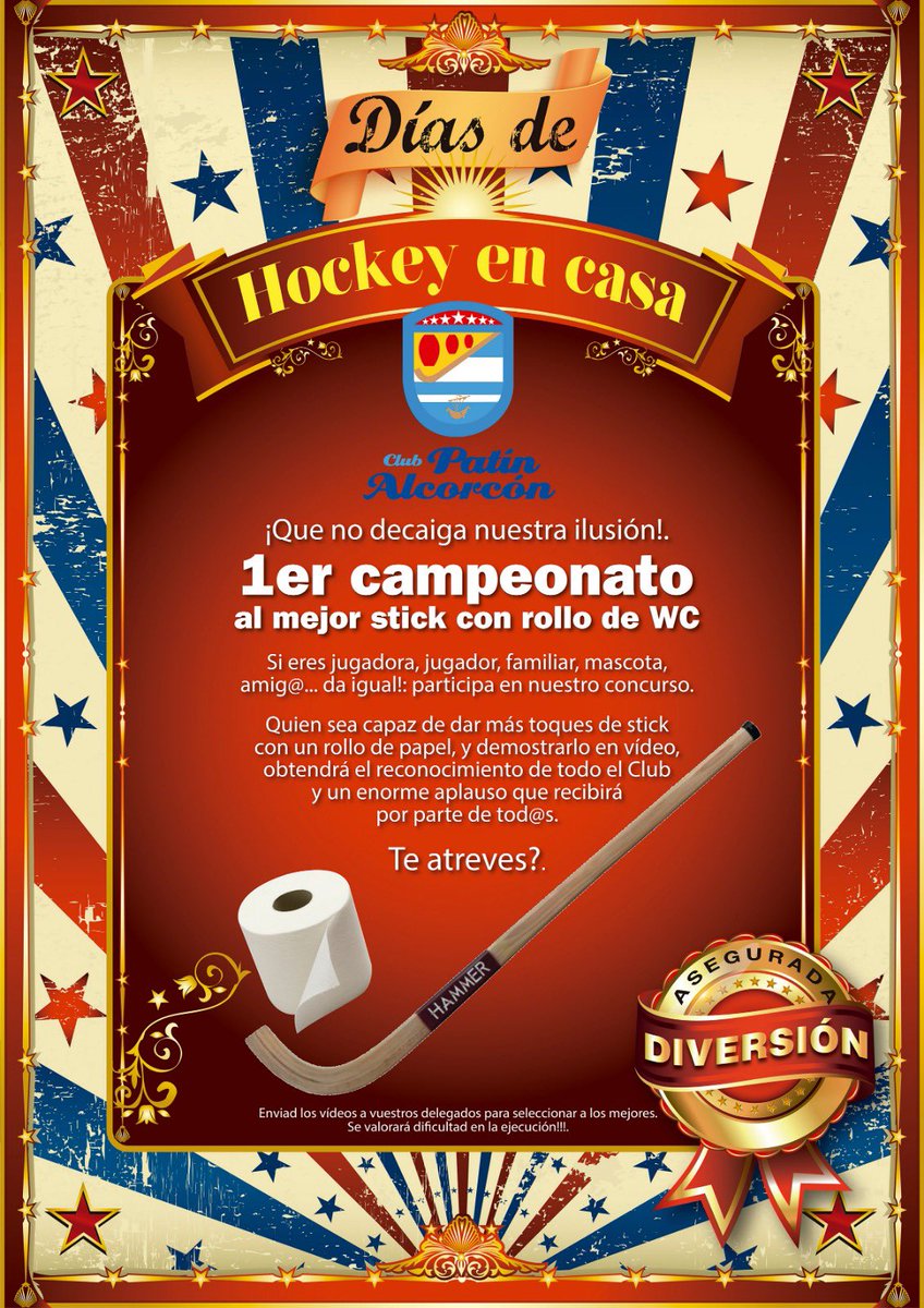 AlcorconCP's tweet photo. #HOCKEYENCASA | 1er campeonato al mejor stick con rollo de WC!! Quien envíe el vídeo con el mayor número de toques dados con el rollo de papel será el ganador del campeonato! Animaros a participar !! 💛💙🏑🧻 #yomequedoencasa #cpalcorcon https://t.co/se0uFlibqN