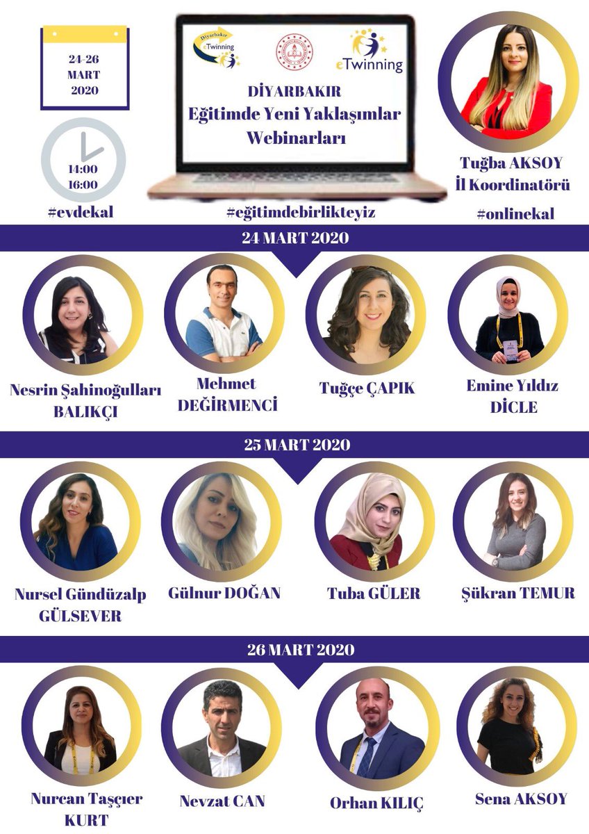 “Eğitimde Yeni Yaklaşımlar” webinarlarınıza sayılı günler kaldı. Webinarımıza herkes davetlidir. Eğitimden yarım saat önce link paylaşımı yapacağız. Kimler bizimle? 🤚🏻<a href="/ziyaselcuk/">Ziya Selçuk</a> <a href="/adnanboyaci/">Adnan BOYACI</a> @mhbucuk <a href="/feysel_tascier/">feysel taşçıer</a> @wtantas <a href="/diyarbakirmem/">Diyarbakır İl Millî Eğitim Müdürlüğü</a> @argediyarbakir <a href="/tretwinning/">eTwinning Türkiye</a> <a href="/turangore/">Turan GÖRE</a>