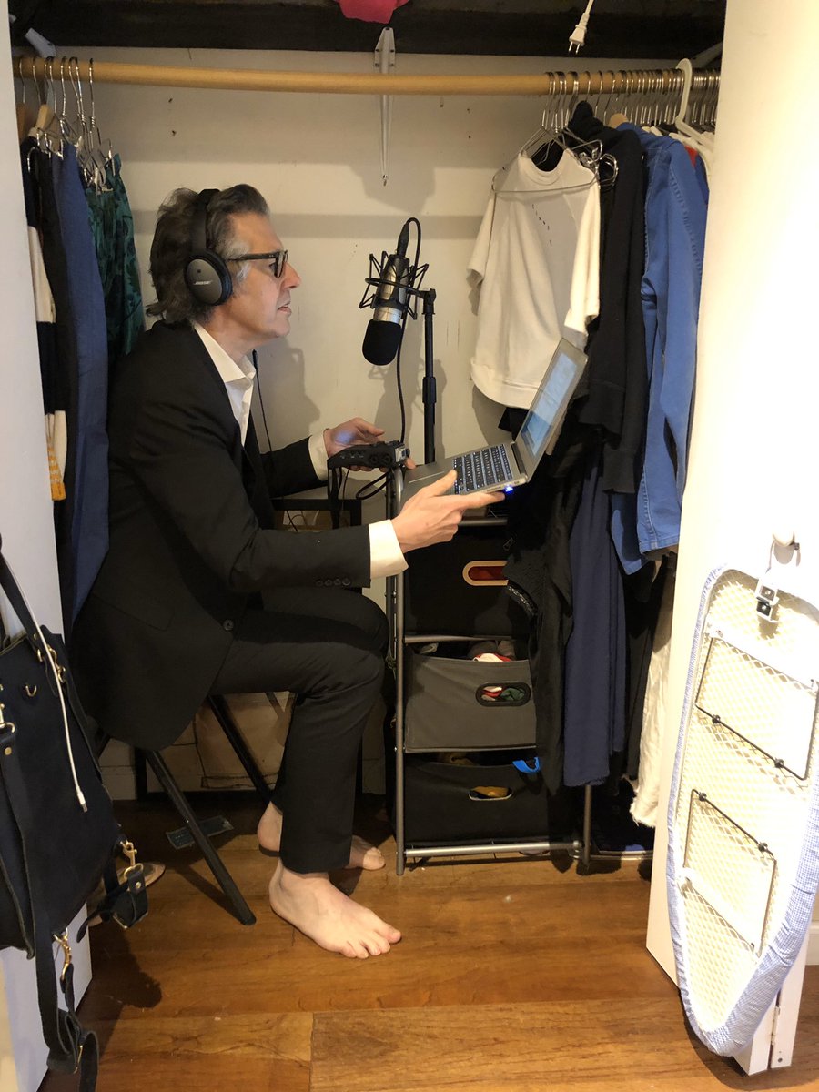 Recording this week’s show (well, I closed the closet doors while I read my narration).  <a href="/ThisAmerLife/">This American Life</a>