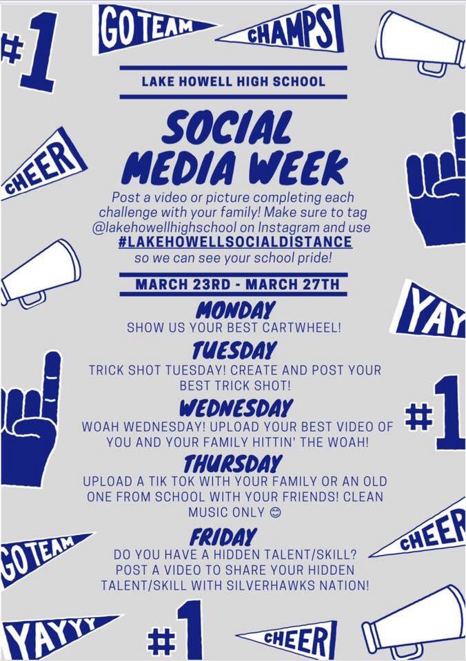 #LakeHowellSocialDistance We are in this together Silverhawks! Show your spirit! <a href="/LHHS_Athletics/">Lake Howell Athletics</a> @AthleticLhhs <a href="/LHHSSGA/">Lake Howell SGA</a> <a href="/lakehowell_band/">Silver Regiment</a> @MrsSenkoLHHS <a href="/lhtc4937/">Lake Howell Theatre Company</a> <a href="/DynastyLHHS/">Dynasty 💙</a>