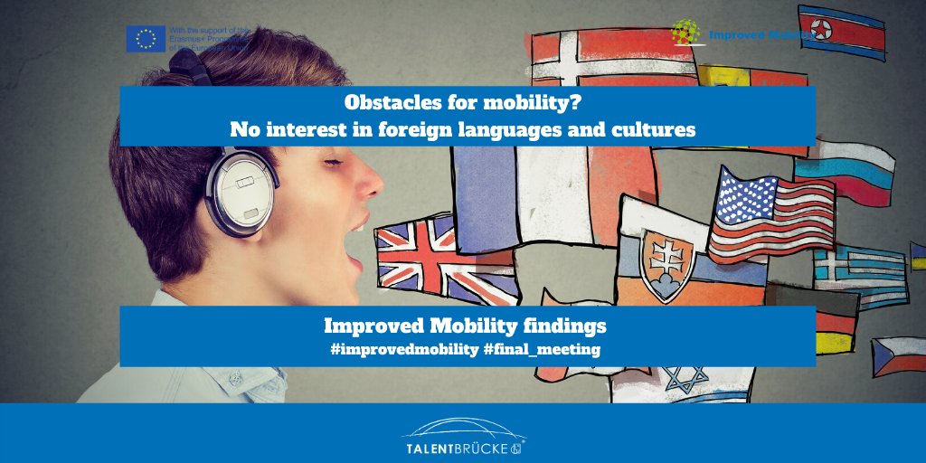 talentbruecke's tweet photo. Obstacles for mobility? No interest in forgeign languages and cultures. Results of our Erasmus+ project Improved Mobility!
#language #culture #improvedmobility #erasmusplus #Erasmus 
@EUErasmusPlus @Erasmus_Project @ImprovedMobili1 @nabibb_de @BFWNRW https://t.co/2y4Y7Fs2LD