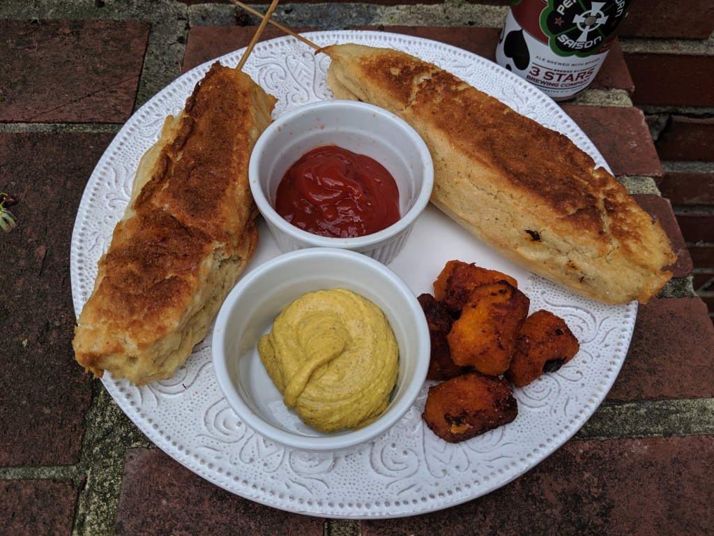Messy_Kitchen's tweet photo. Homemade Vegan Corn Dogs, Virtual Happy Hours and Other Things I Thought I’d Never Do. https://t.co/ekMQu2VYlg https://t.co/lh9bhGGKkb