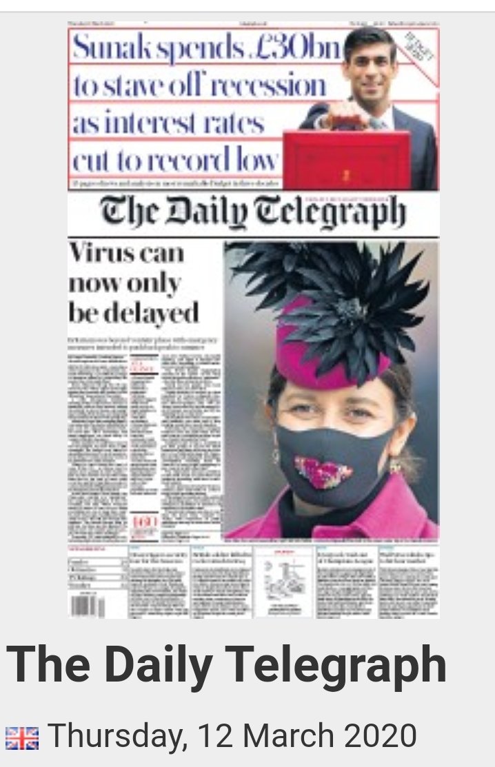 6/13Nothing more until March 13th, the day to report the Uturn.The press shared Gov advice to go to the office, shake hands, interact. One oddity. The morning of the 12th, a day ahead of schedule Telegraph managed to report the story of the next day. Prescient I guess?