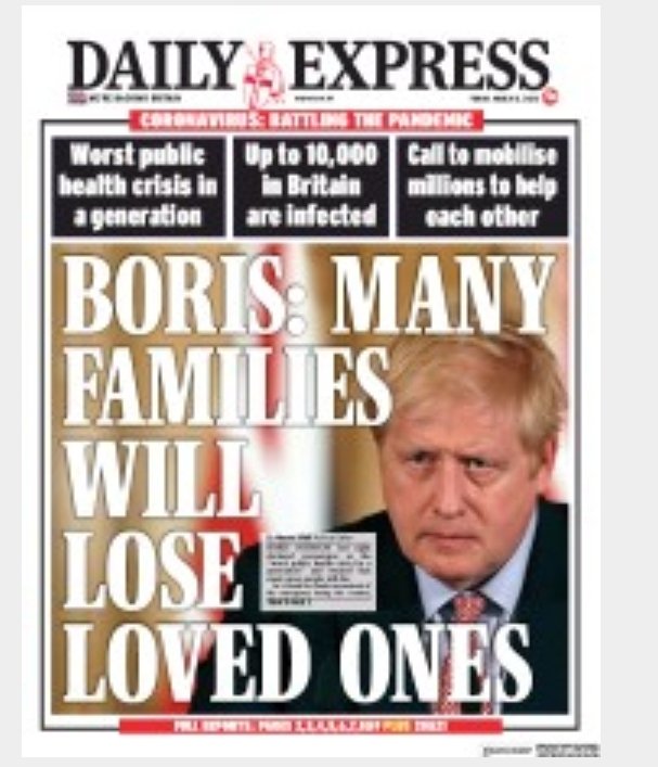 7/13March 12th Uturn. Press still asleep but TV started to worry.Letters to UKGovWeird Heard Immunity speeches. WHO complaintsThen a 180° strategy Uturn by UKGov.So 13th would be a bloodbath of scrutiny?Let's score.Mail Express Mirror  for asking a question