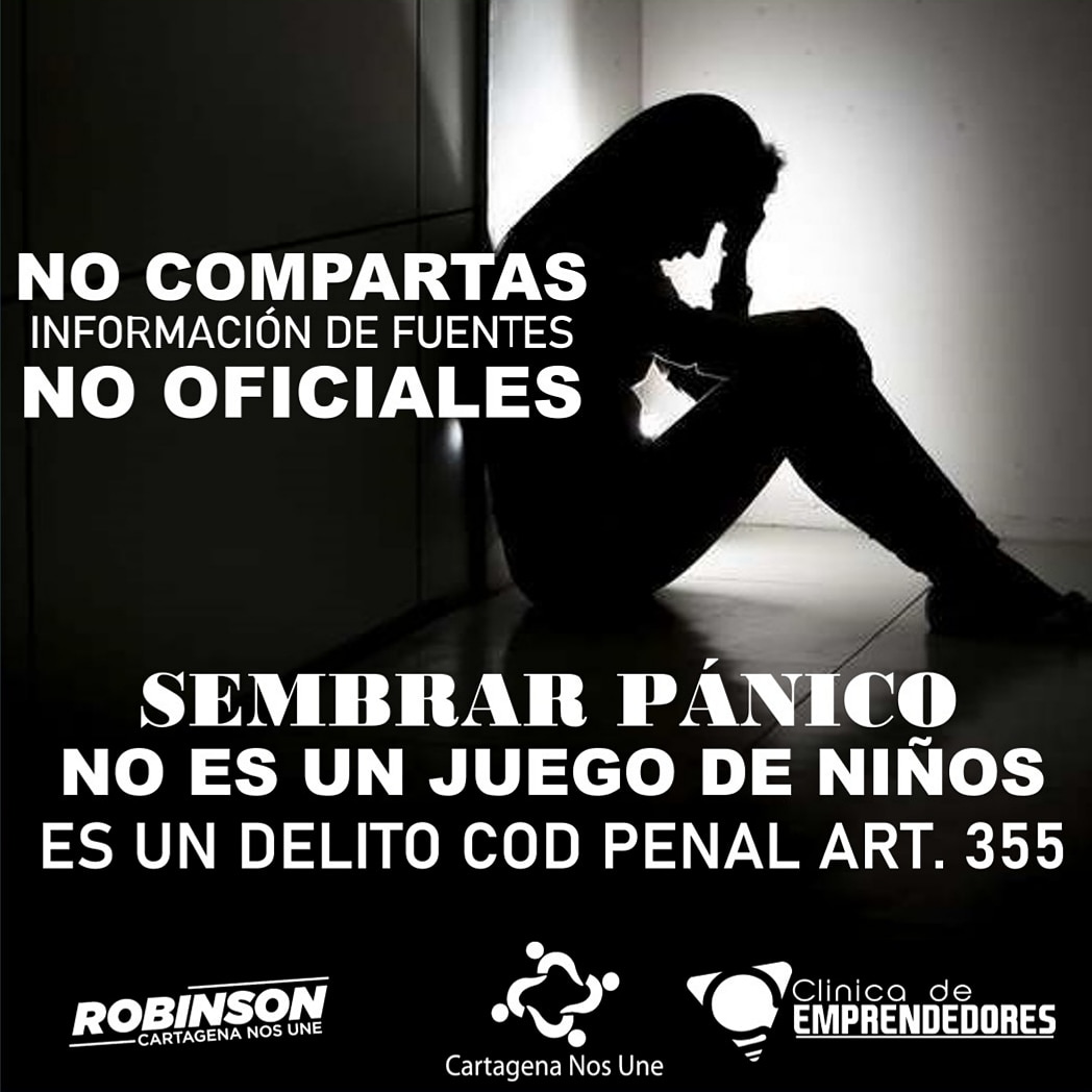 RobinsonMendozM's tweet photo. Sembrar PÁNICO NO es un juego de niños.

Es un delito Cod Penal Art. 355

@clinicadeemprendedores
#ClinicaDeEmprendedores
#CartagenaNosUne
#ZODECOS
#Cartagena
#bien
#CDE
@RobinsonMendozaM https://t.co/UBO9AmmxFS