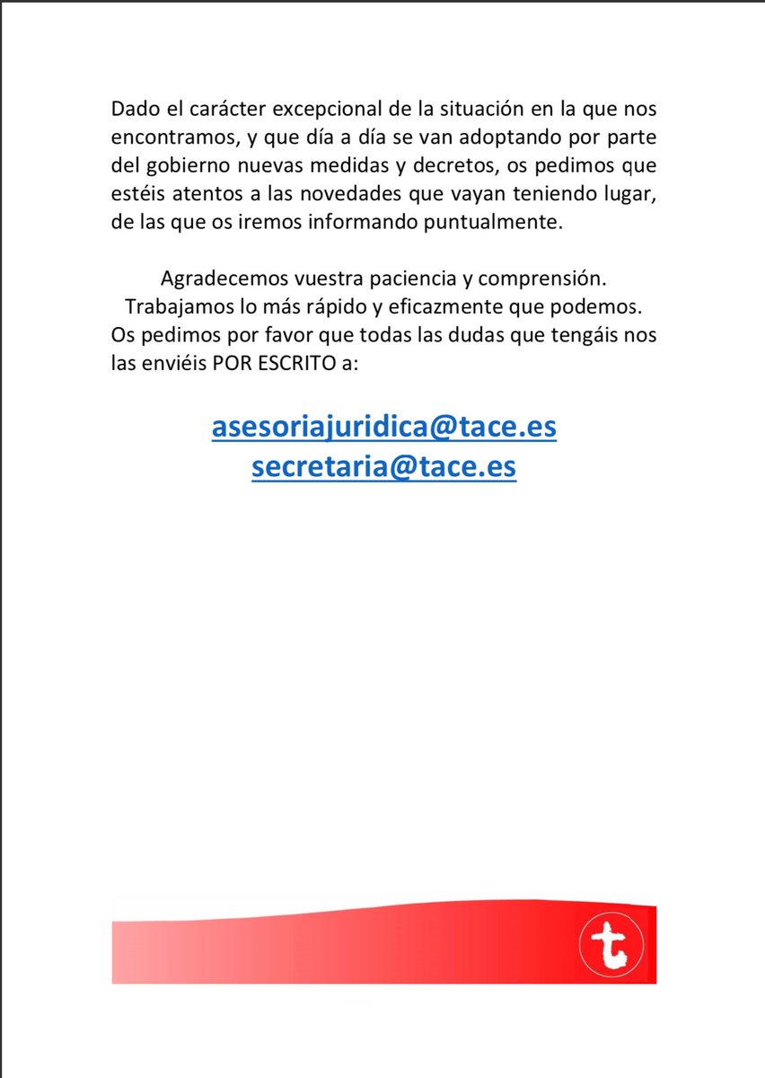 AMAE_pro's tweet photo. Te compartimos este documento de TACE con preguntas y respuestas que pueden resultarte útiles para enfrentar las situaciones que se estén dando en tu ámbito laboral.
Muchísimo ánimo, en estos momentos difíciles, recuerda que no estás solo.
#Quedateencasa https://t.co/TFrPNoQzew