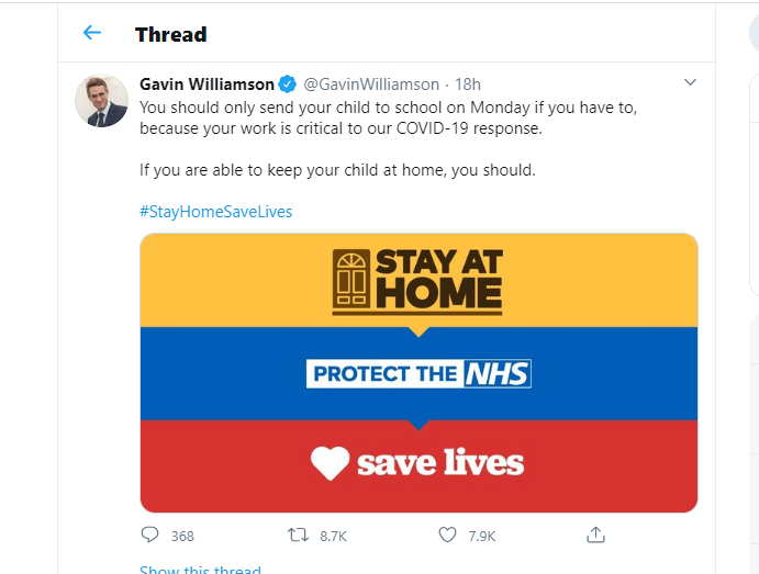 KGABayHouse's tweet photo. Stay at home message from the Education Secretary https://t.co/EV0av5pnUP https://t.co/kMy5L2W1on