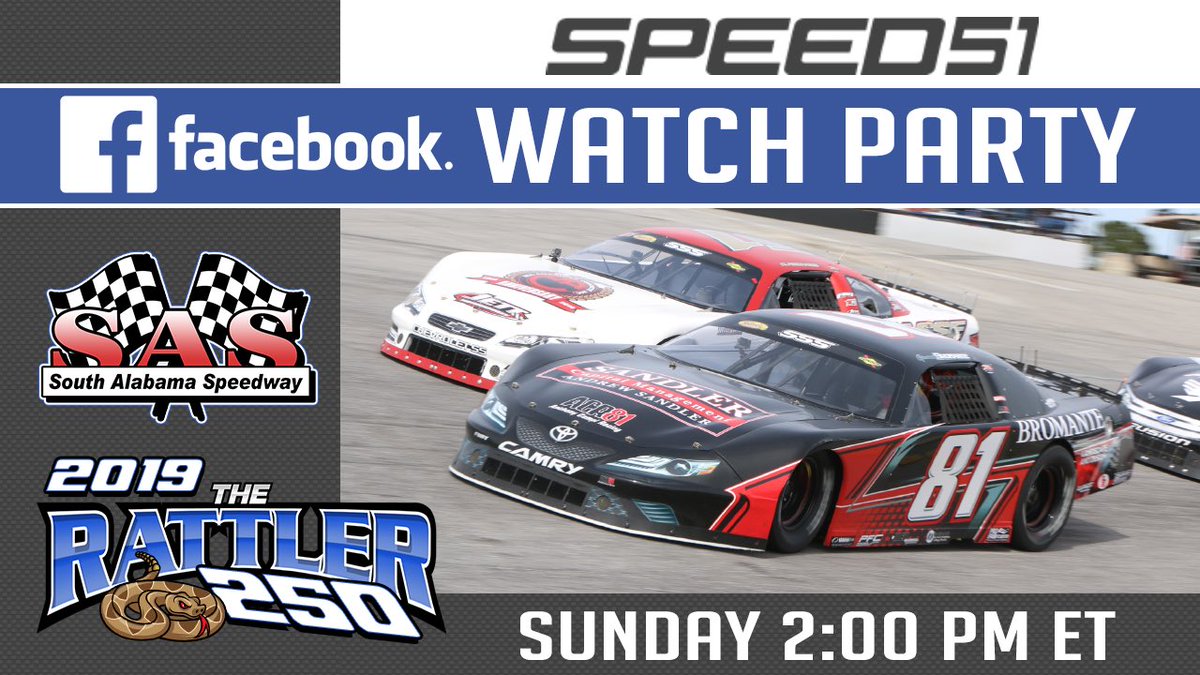 RacingAmerica's tweet photo. Looking for some racing to watch on this Sunday afternoon? 🏁

Speed51 has you covered with a 𝙁𝙍𝙀𝙀 #51WatchParty  🎉

Join us as we relive the the 2019 #Rattler250 at @SouthAlabamaSAS 🐍

🕑: 2 p.m ET
📺: https://t.co/7AoWK0iZ8o https://t.co/OHq64MjQfE