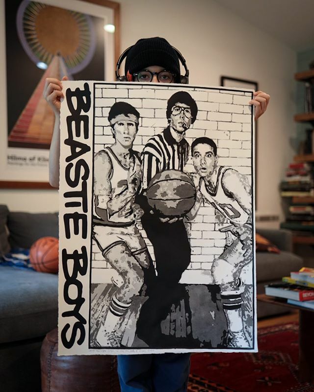 thomashooperart's tweet photo. Made some use of all the time at home and painted a birthday card for my sons birthday ( little guy turns 10 today, what a weird time to be a kid ) - I wanted to paint his two favorite things, basketball and @beastieboysstory 
I can’t take credit as i ha… https://t.co/umUU5jczOG https://t.co/Ia6n9nbVIU