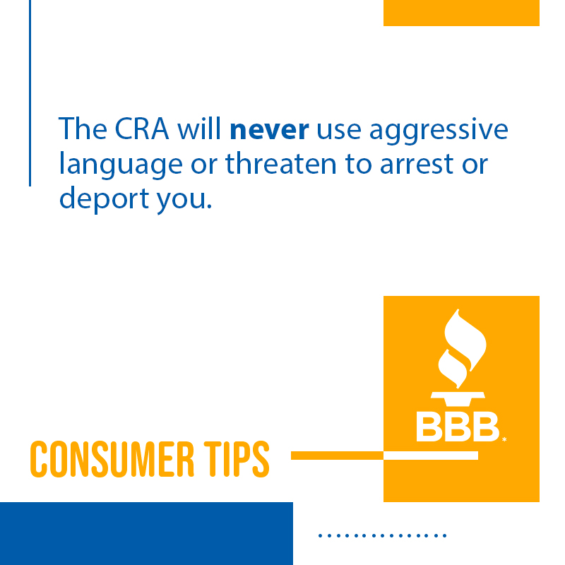 BBB_BC's tweet photo. If someone is threatening you of arrest or deportation: HANG UP!π
Report the number on the BBB Scam Tracker at bbb,org/scamtracker immediately. Your report can help save another person.
#StartWithTrust #FPM2020 #BBBConsumerTips #taxseason2020 https://t.co/ji7ttEzu4t