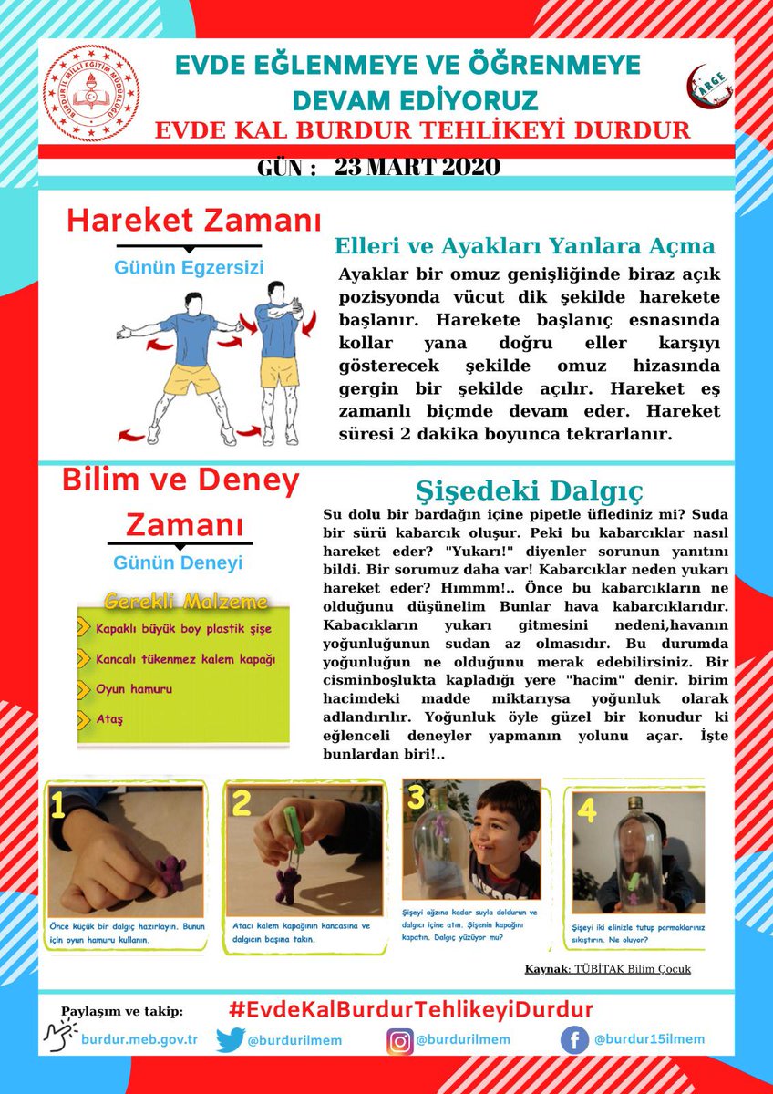 BurdurilMEM's tweet photo. #EvdeKalBurdurTehlikeyiDurdur 
İl Milli Eğitim Müdürlüğü olarak evde kalınan süre zarfında öğrencilerimiz ve velilerimizin zamanlarını dolu dolu geçirmeleri için gün gün etkinlik planladık. @tcmeb @ziyaselcuk @adnanboyaci @meb_ailesi2023 @Burdurvalilik @hasansildak @emrecay55 https://t.co/HpCnicSDoo