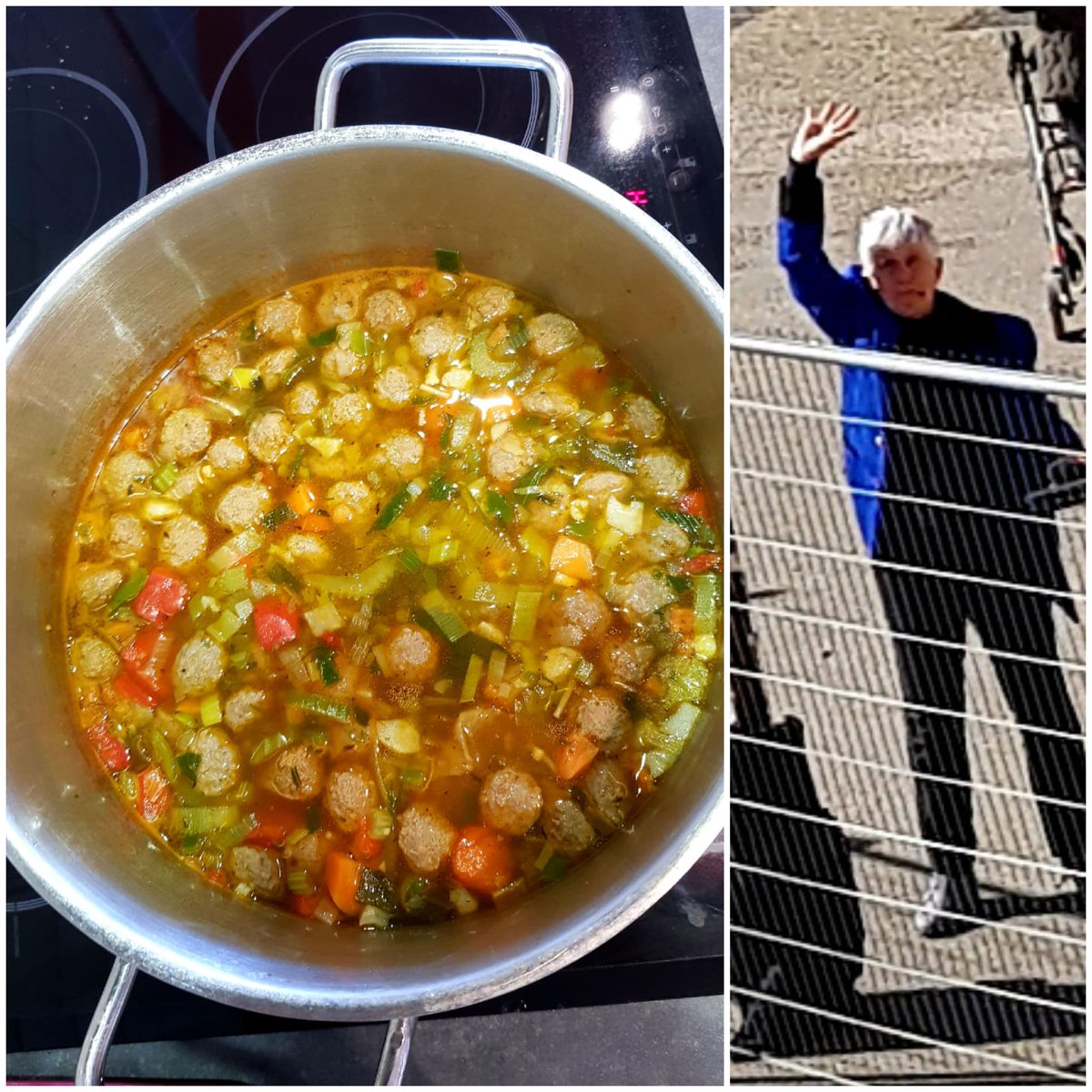 Binnen maken we verse groentesoep voor de bewoners, terwijl buiten de Fanfare 🎺🥁🎷speelt en naar ons zwaait vanaf de parkeerplaats #kippenvel #trotsopnederland #samentegencorona @afdeling1 <a href="/deBijnkershoek/">de Bijnkershoek</a>