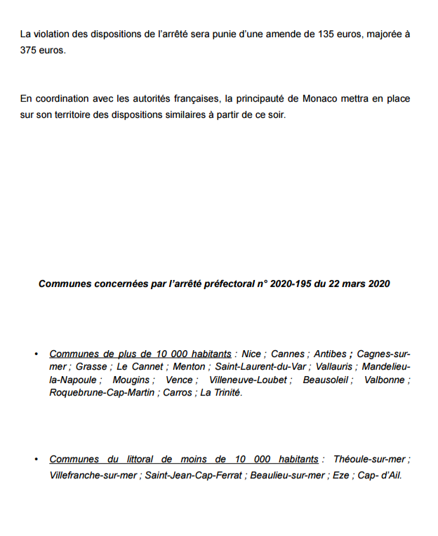 prefet06's tweet photo. #coronavirus 
⚠️⛔ À partir de ce soir, restriction des déplacements de 22h à 5h ; sont concernées : les communes de plus de 10 000 habitants et les communes du littoral de moins de 10 000 habitants dans les #AlpesMaritimes.
Plus de précisions dans le communiqué de presse 🔽 https://t.co/CP6Ra6ZeX6