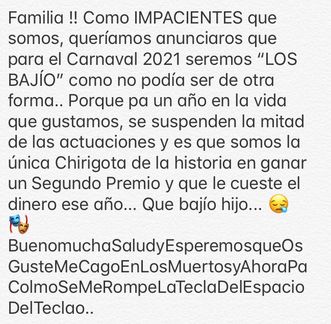 LaChiriDeFyA's tweet photo. CARNAVAL 2021... “LOS BAJÍO” !!! 😪🎭👏🏼 https://t.co/2QzIrf9ceR