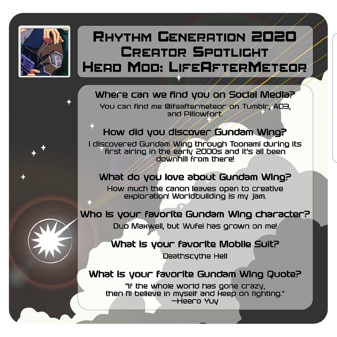 gundamwingzine's tweet image. Check out our Head Mod!
Show them some love!
#contributorspotlight #moderatorspotlight 
#gundamwing #april72020 #zinemaking #cosplay #gunpla #april52020