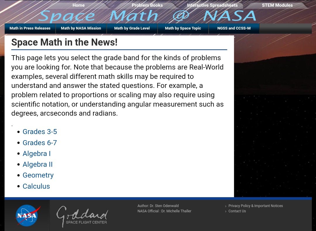 DynamicWebPaige's tweet photo. ✨👩🚀 Meanwhile: if your kids are running out of math, physics, & chemistry worksheets: be sure to check out #SpaceMath from @NASA!
Hundreds of fun real-world problems (space physics, planetary science). Some are inspired by my old lunar UV projects! 😁✨
https://t.co/FpJzD3VAIS https://t.co/NsRLMYNNXv
