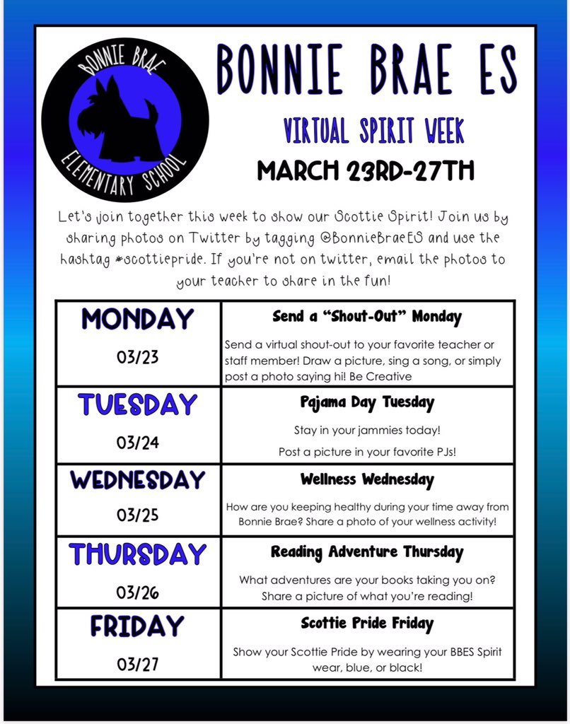 We miss you all so much! Join in on the fun, beginning tomorrow! We can’t wait to see your spirit and those smiling faces! 😀