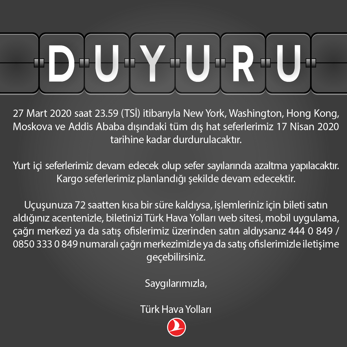 Değerli yolcularımız;