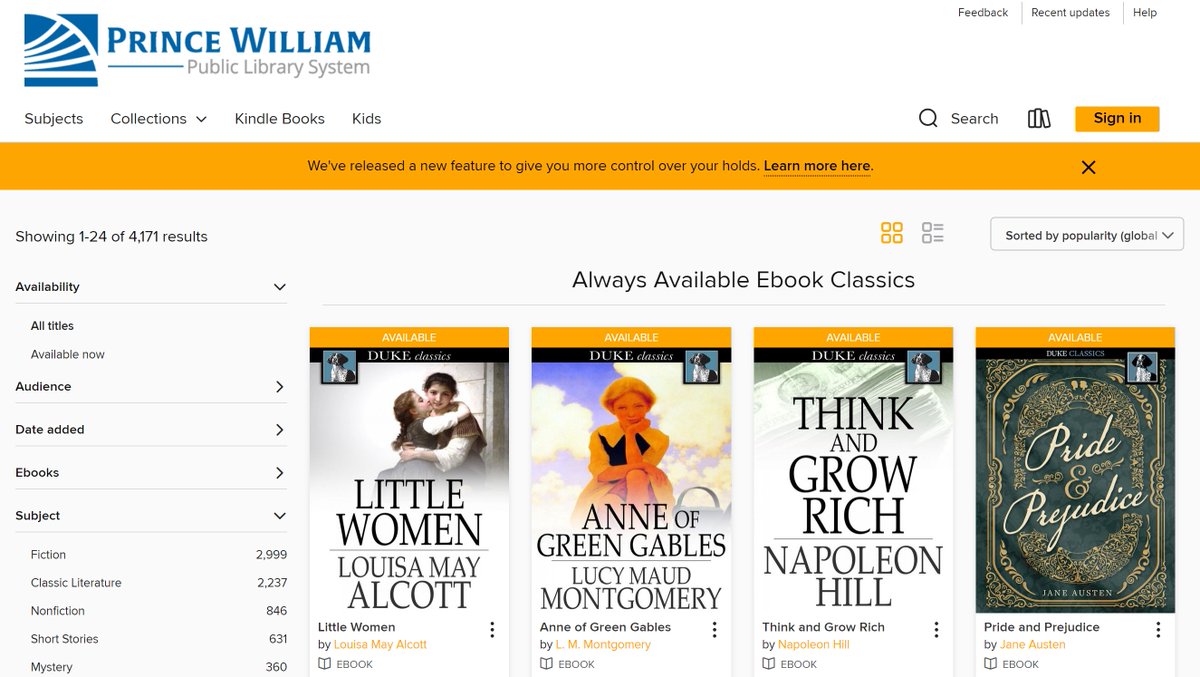 PrinceWmLibrary's tweet photo. Your @meetlibby just got even better: We now have a collection of over 4,000 classic titles - including Little Women and Call of the Wild - in ebook format that are always available (no holds, no waiting!) See what's available:  https://t.co/LxRTiz2zjT https://t.co/AAdQj9Z7cD