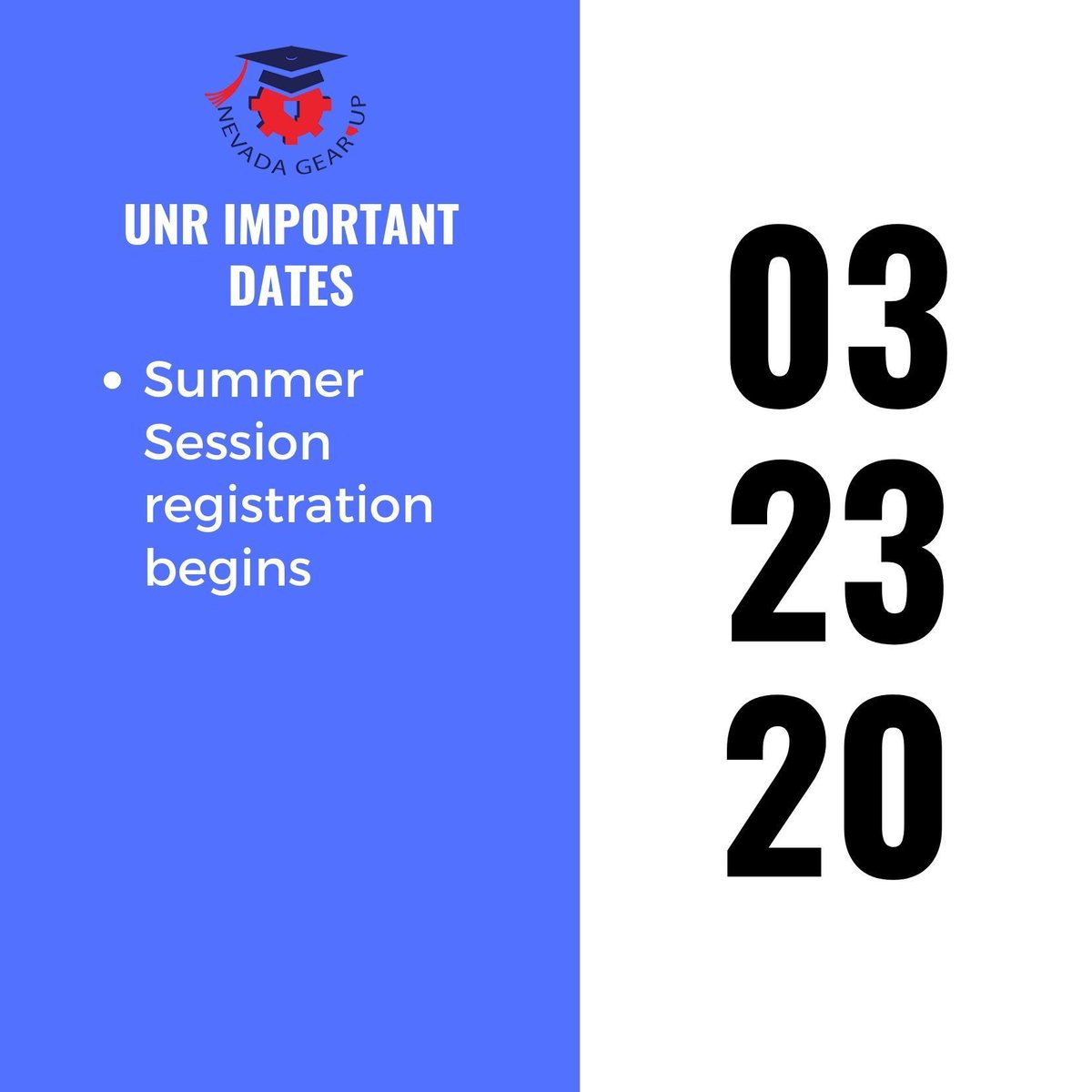 GEARUPUNR's tweet photo. Summer Session registration begins
#GearUpWorks #UNR #unrimportantdates https://t.co/4ckf9spcox
