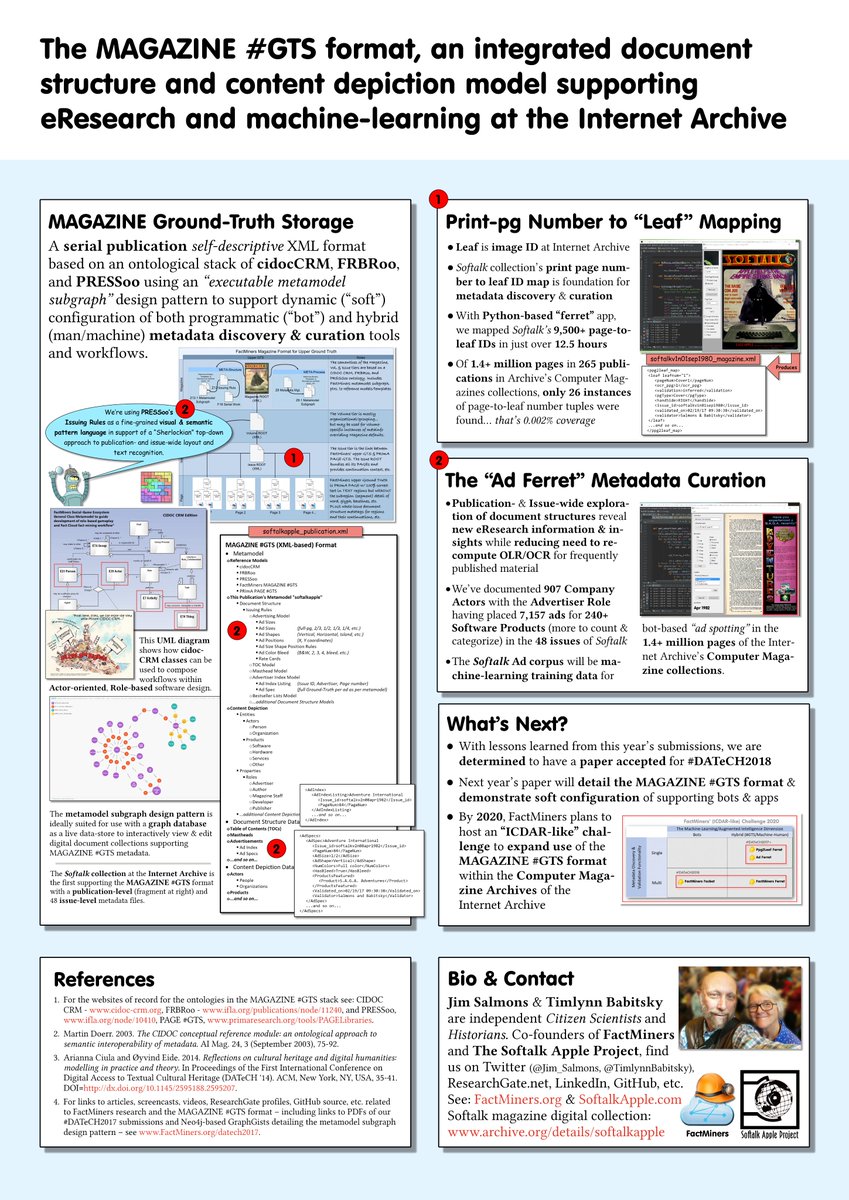 Jim_Salmons's tweet photo. BTW @DeepMind, @GraknLabs etc. - Here's context of my &amp; @TimlynnBabitsky's #DigitalHumanities #AI/#ML research - see our #DATeCH2017 &amp; #DATeCH2019 posters. After getting #KGCN code working w/ TF2+, intend to integrate @SnorkelML for imbalanced data :-) @maier_ak @v_christlein https://t.co/KhurQqitvI