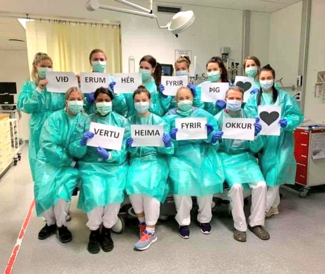 Við erum í vinnunni fyrir ykkur. Verið þið heima fyrir okkur. Kærleikskveðja frá Landspítala! #vinnutwitter