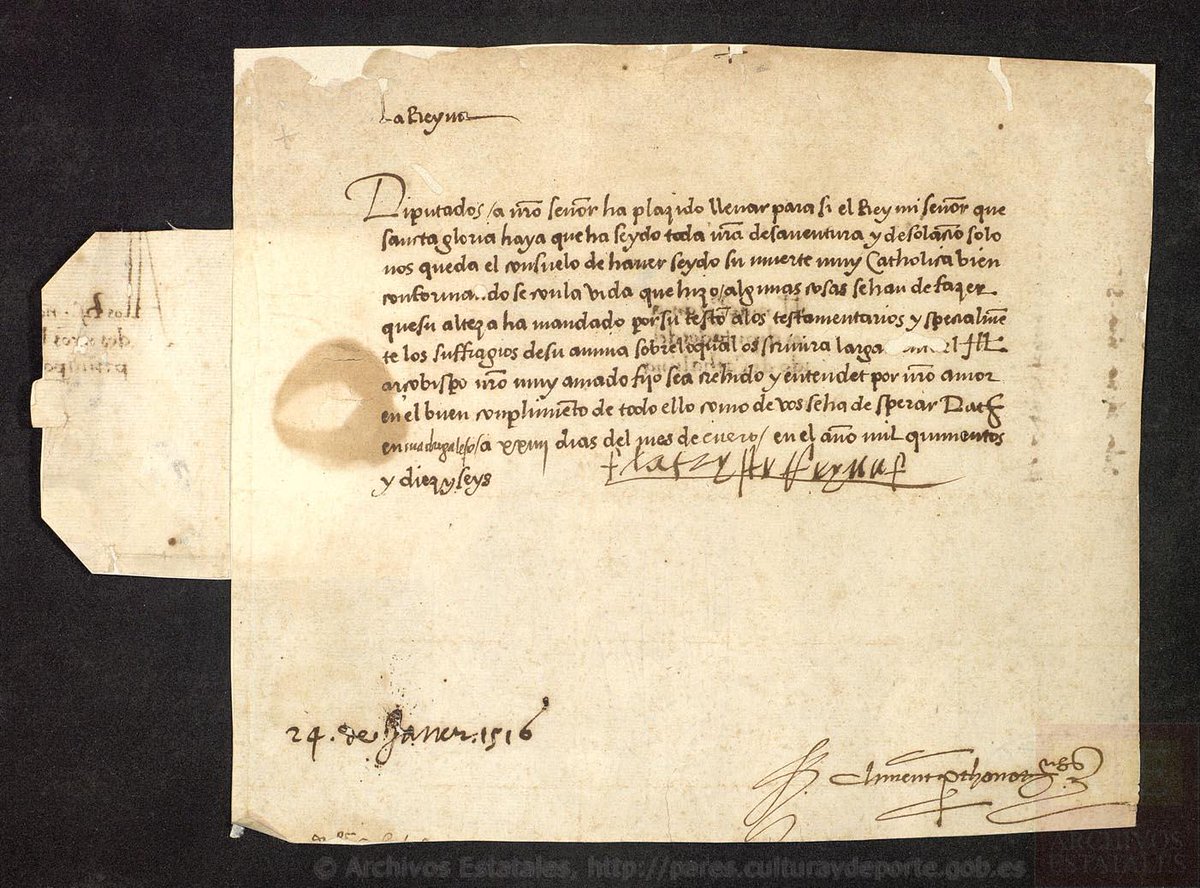 LAURASolete123's tweet photo. 22/3/1506 #FernandoelCatólico se casa con Germana de Foix. En 1516 fallecería. 

"Carta de D. Germana de Foix a los diputados del principado de Cataluña dándoles cuenta de la muerte de su esposo" 
1516-01-24 , Madrigalejo (Cáceres)

#ACA
Autógrafos
Sello de placa en cera roja https://t.co/etpOAPRFbX