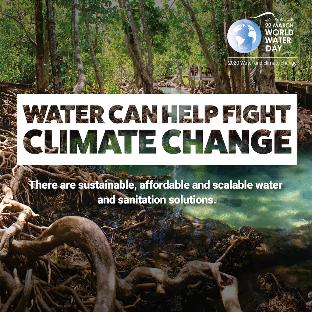 💦World Water Day 

From <a href="/UN_Water/">UN-Water</a> 
Adapting to the water effects of climate change will protect health and save lives. 

Using water more efficiently will reduce greenhouse gasses. 

We cannot afford to wait. Everyone has a role to play. 

Learn more: bit.ly/2IcOii7