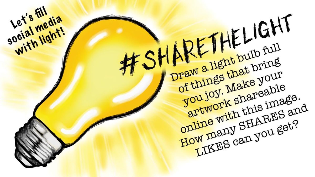 MsStrattonArt's tweet photo. Please RETWEET this post and help #Sharethelight.
Please participate and draw a light 💡 filled with the things that bring you joy.
I filled my bulb with Ollie and drawing because I love art and my fuzzy buddy. Addison loves the Wings of Fire Book Series. Mr. Canter loves golf. https://t.co/ztWppyMtFN