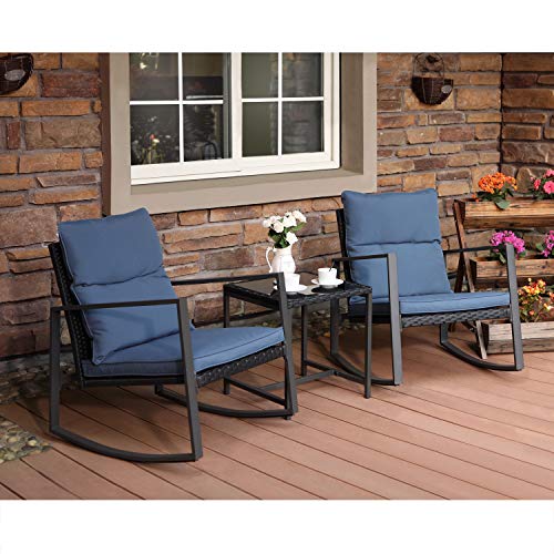 #patiochairs #3Piece COSIEST 3-Piece Outdoor Patio Furniture Rocking Chairs Bistro Set w Blue Cushions, Glass-Top Table for Garden, Pool, Backyard dlvr.it/RSMGJt