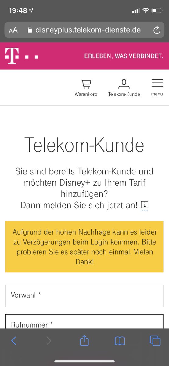 Twittias's tweet photo. @Telekom_hilft Moin! 
Das mit Disney+ is ja ne nette Kooperation aber glaubt ihr, dass ihr das Problem mit dem anmelden noch vor dem Start in den Griff bekommt? https://t.co/E8XxgODvVu