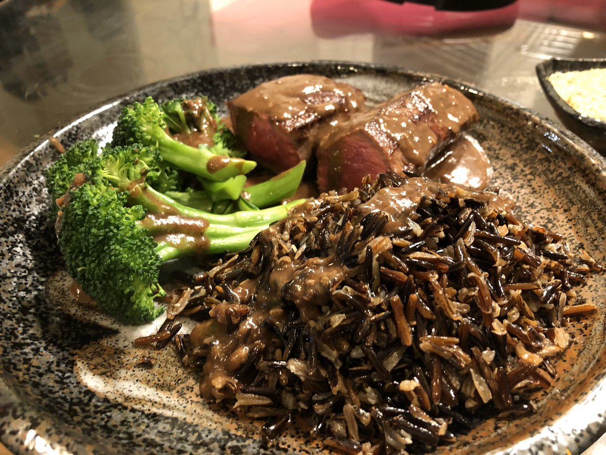 Day 5 (3/21): more vegetable tempura for lunch and steak with Canadian wild rice and broccoli for dinner